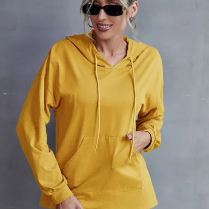 Drawstring Pocketed Dropped Shoulder Hoodie
