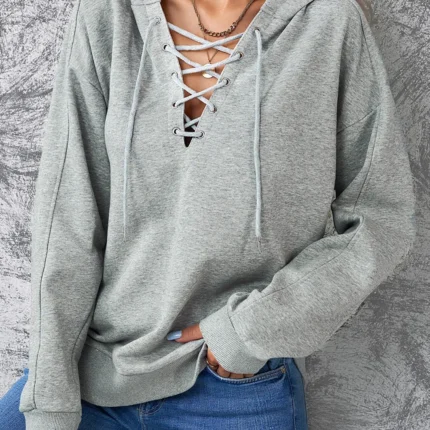Lace-Up Dropped Shoulder Hoodie